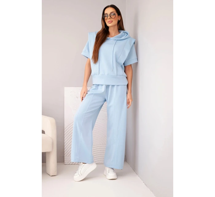 Dámská máslová souprava mikina s kapucí a volné kalhoty se šňůrkou modrá