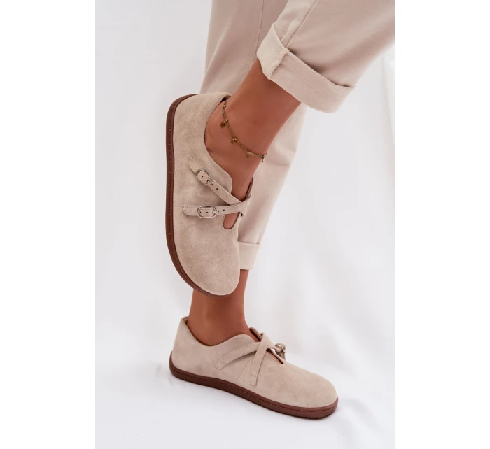 Kožené semišové dámské polobotky Zazoo N1271 světle béžové