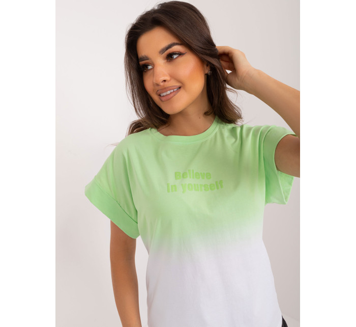 Světle zelené ombre bavlněné dámské tričko