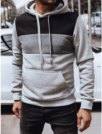 Pánská mikina s kapucí světle šedá FashionStreet BX5830