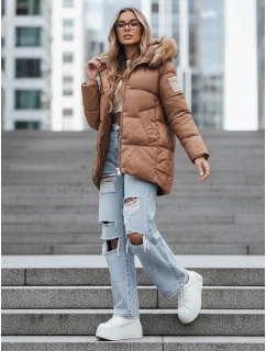 Dámská zimní prošívaná bunda s kapucí FashionStreet camel TY5508
