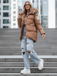 Dámská zimní prošívaná bunda s kapucí FashionStreet camel TY5508