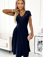 381-4 LINDA - šifonové šaty s krajkovým výstřihem - ZELENÉ