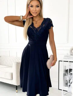 381-4 LINDA - šifonové šaty s krajkovým výstřihem - ZELENÉ