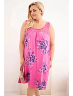 Dámské šaty Plus Size z viskózy s květinovým vzorem a krajkovým vrškem růžová