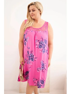Dámské šaty Plus Size z viskózy s květinovým vzorem a krajkovým vrškem růžová