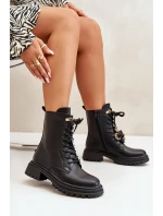 Ekokožené Boty Worker Dámské S Připínáky Černé Rianael Ekokožené Boty Worker Dámské S Připínáky Černé Rianael