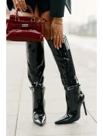 Laky boty zateplené na jehlovém podpatku s přezkou černé Tameliae