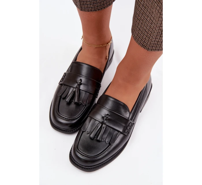 Dámské mokasíny z eko kůže s třásněmi Černé Galera