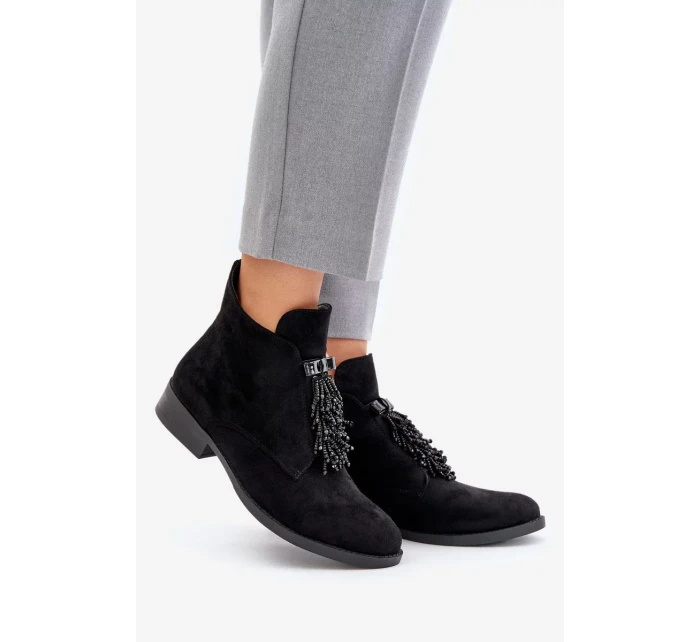 Zateplené Nízké Kotníkové Boty s Ozdobou na Zip S.Barski Černé Zateplené Nízké Kotníkové Boty s Ozdobou na Zip S.Barski Černé