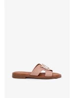 Dámské pantofle na nízkém podpatku s ozdobou Vinceza – béžové