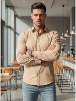 Pánská elegantní hladká béžová košile SLIM FIT FashionStreet DX2602 Pánská elegantní hladká béžová košile SLIM FIT FashionStreet DX2602