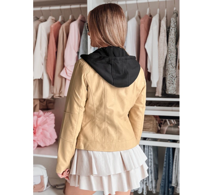 Dámská kožená bunda s kapucí METSOUL beige FashionStreet TY4745