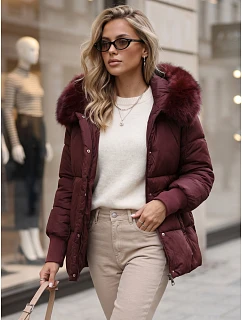 Dámská zimní prošívaná bunda s kapucí, vínová, FashionStreet TY6003