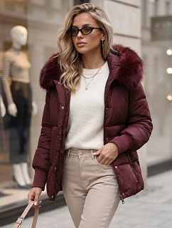 Dámská zimní prošívaná bunda s kapucí, vínová, FashionStreet TY6003