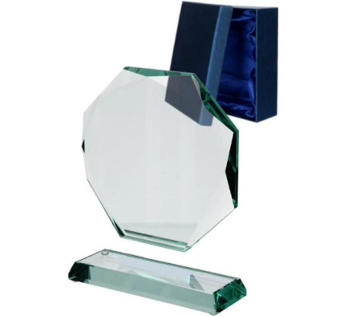 Skleněná trofej s matným podstavcem a pouzdrem