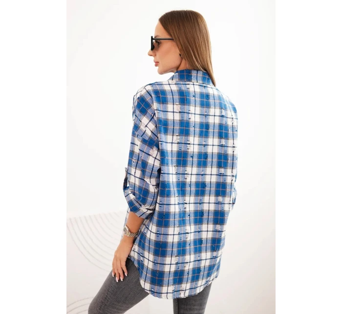 Dámská kostkovaná bavlněná košile s efektem obnošení chabrová Dámská kostkovaná bavlněná košile s efektem obnošení chabrová