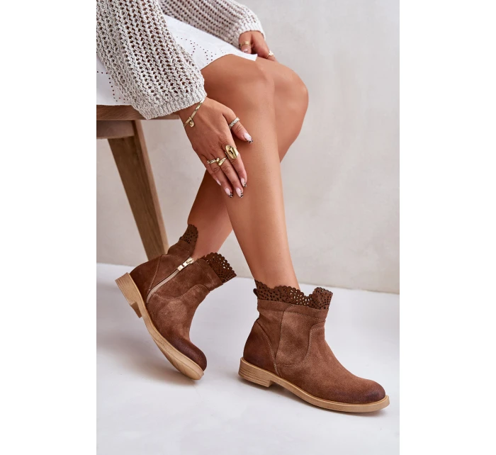 Nízké Dámské Boty Na Ploché Podešvi Zamszové Lewski model 21672546 Hnědé - Boto Nízké Dámské Boty Na Ploché Podešvi Zamszové Lewski model 21672546 Hnědé - Boto