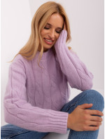 Světle fialový kabelový pletený svetr s dlouhými rukávy