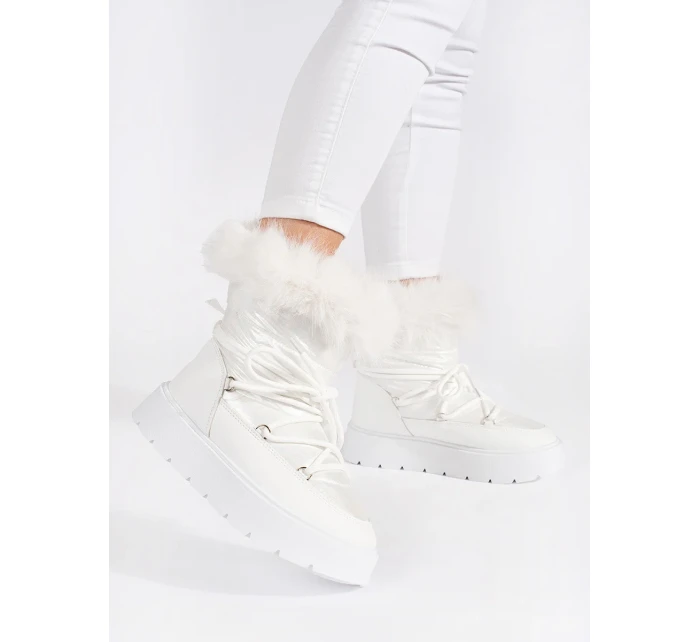 Pěkné sněhule dámské bílé platforma Pěkné sněhule dámské bílé platforma