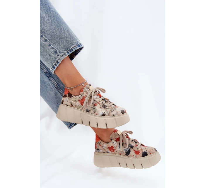 Kožené sneakersy na platformě Maciejka 06891-18 béžové Kožené sneakersy na platformě Maciejka 06891-18 béžové