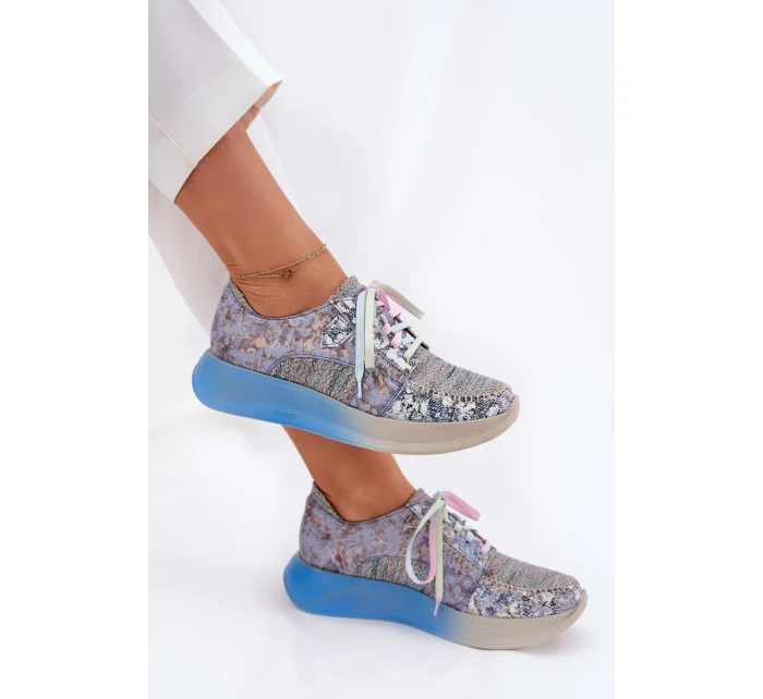 Dámské Kožené Polobotky Sneaker na Platformě Maciejka 06776A-06 Modré