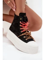 Dámské zateplené semišové trampky na masivní platformě GOE – černé