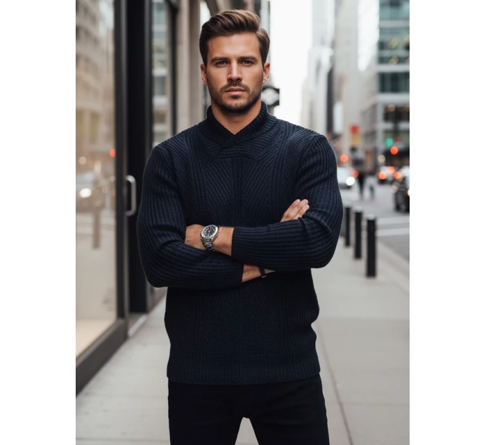 Pánský tmavě modrý svetr FashionStreet WX2257z Pánský tmavě modrý svetr FashionStreet WX2257z