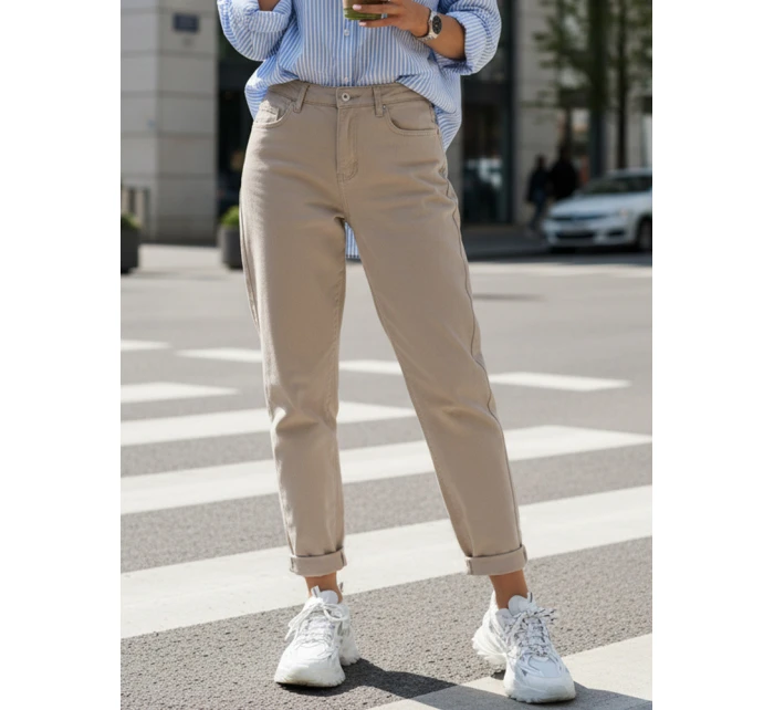 Dámské džíny mom fit s vysokým pasem béžové FashionStreet UY2872