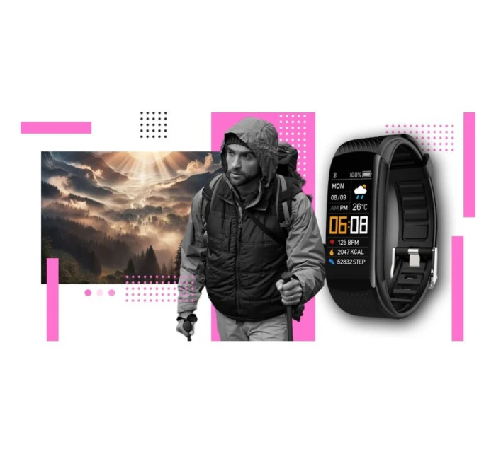 GIEWONT Smartwatch Black and Pink 2 Stripes GW200-4
