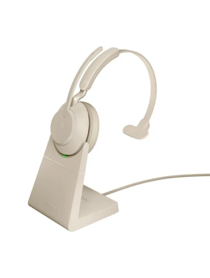 Bezdrátová sluchátka do uší Jabra Evolve2 65 UC Mono Link380a, béžová + stojánek