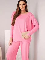 Dámská viskózová souprava s volnou blůzou a kalhotami světle růžový