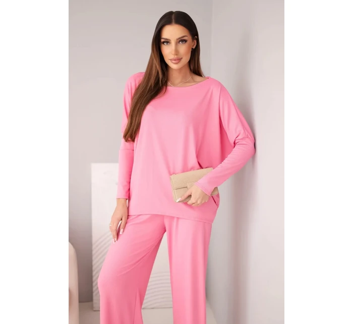 Dámská viskózová souprava s volnou blůzou a kalhotami světle růžový