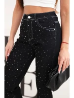 Dámské džíny s vysokým pasem a ozdobami černé