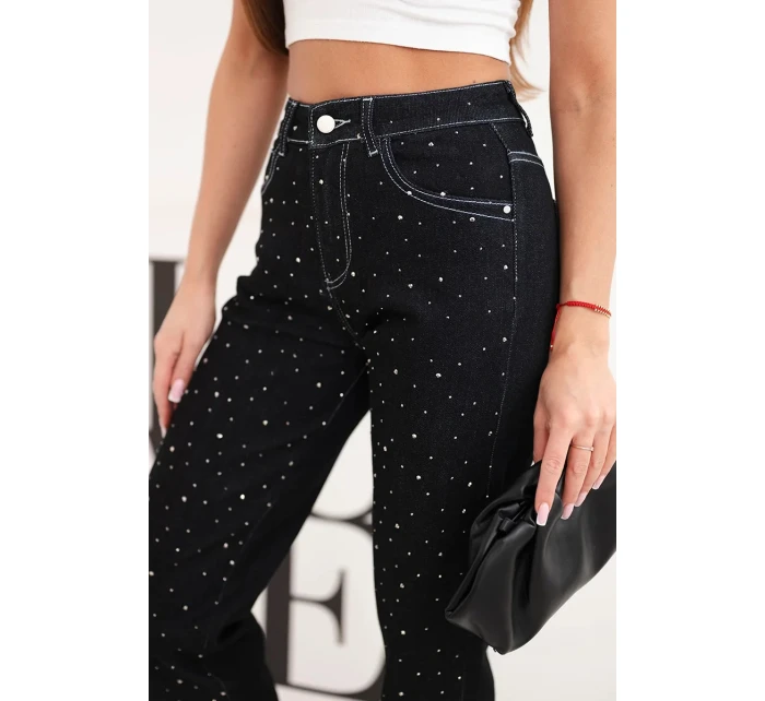 Dámské džíny s vysokým pasem a ozdobami černé