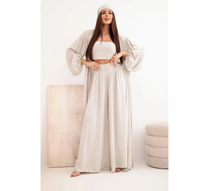 Dámský viskózový 4dílný komplet v boho stylu tmavě béžový