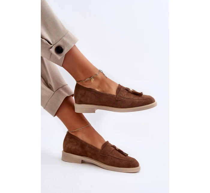 model 21652470 Semišové Dámské Mokasíny na Ploché Podrážce Hnědé - Zazoo