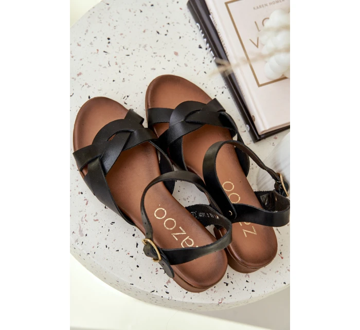 Kožené Sandály Na Jemném Podpatku Zazoo 40372 Černé