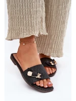 Dámské Pantofle Na Plochém Podpatku S Mašlí Černé Sallariela Dámské Pantofle Na Plochém Podpatku S Mašlí Černé Sallariela