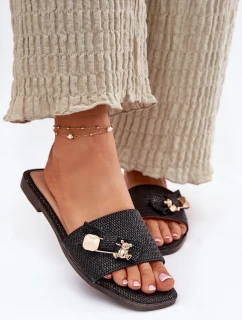 Dámské Pantofle Na Plochém Podpatku S Mašlí Černé Sallariela