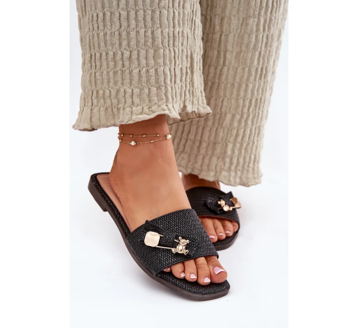 Dámské Pantofle Na Plochém Podpatku S Mašlí Černé Sallariela Dámské Pantofle Na Plochém Podpatku S Mašlí Černé Sallariela