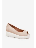 Dámské Sandály Na Klínu Z Eko Semiše Světle Béžové Velira