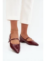 Lakované baleríny na podpatku s páskem Bordové model 21709670 - Boto
