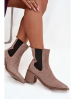 Kožené semišové dámské kotníčkové boty na podpatku s vyhříváním Artiker 57C0045 béžové