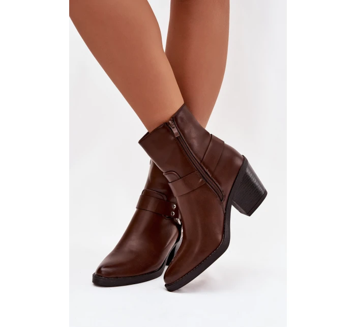 Zateplené dámské kotníkové boty na podpatku s ozdobným hnědé model 21758921 - Boto Zateplené dámské kotníkové boty na podpatku s ozdobným hnědé model 21758921 - Boto
