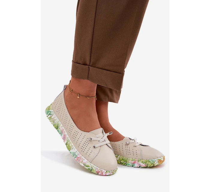 Kožené dámské polobotky model 22100343 Béžové - S.Barski Kožené dámské polobotky model 22100343 Béžové - S.Barski