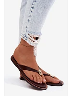 Dámské ploché žabky s zlatým detailem čokoládové Tella Dámské ploché žabky s zlatým detailem čokoládové Tella