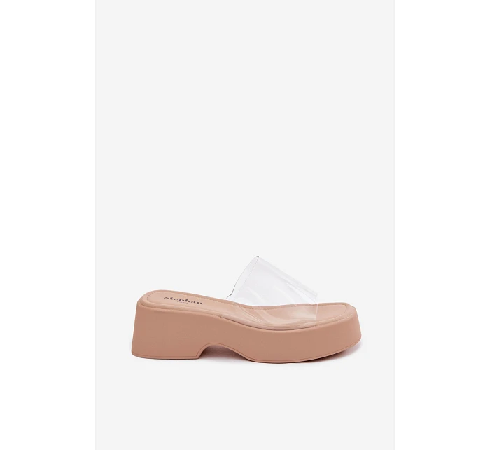 Dámské sandály na platformě s průhledným páskem Béžové Selestia Dámské sandály na platformě s průhledným páskem Béžové Selestia