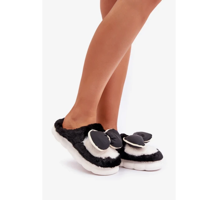 Futrzane Pantofle S Mašlí Černé Grilis