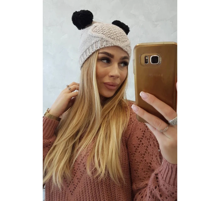 Fleecová čepice 2 bambulky K291 béžová - Oliwier